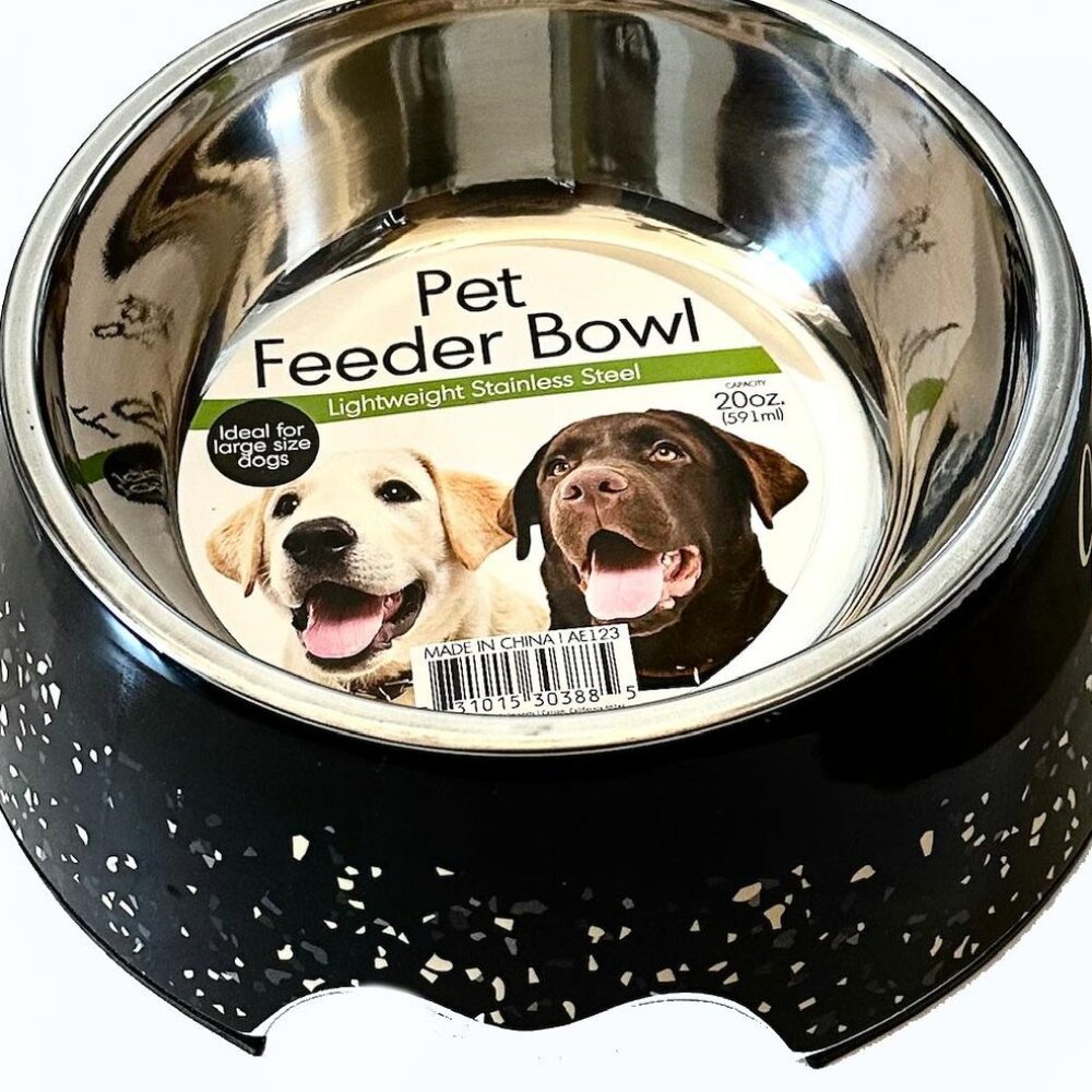 Pet Feeder Bowl, Stainless Steel Bowl, 20 Oz, Non Slip Sep Plastic Base, 8.5"